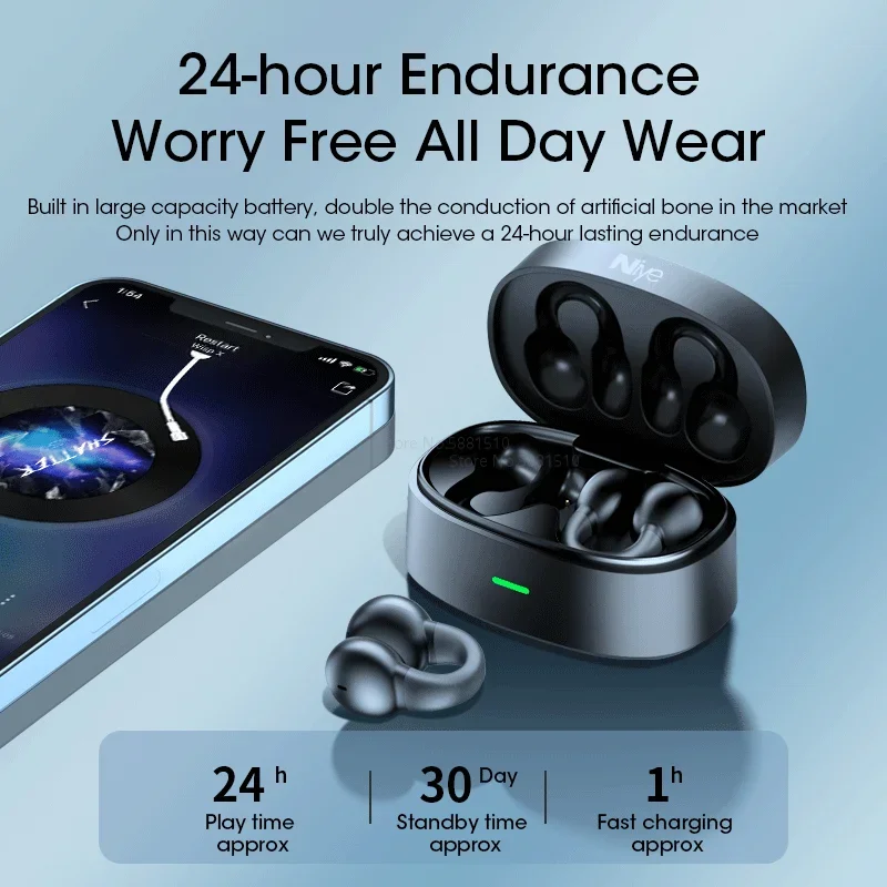 Niye Sports Wireless Earphones TWS Earbuds Same as Ambie Sound Earcuffs Bluetooth 5.3 Headphone HiFi Stereo Sports Earhook Mic