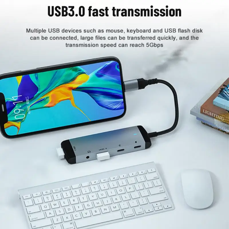 RYRA C타입 허브 USB 3.0 2.0, 맥북 노트북 노트북 컴퓨터용, 고속 충전 도킹 스테이션 어댑터, 오디오 3.5mm, 5 인 1, PD60W