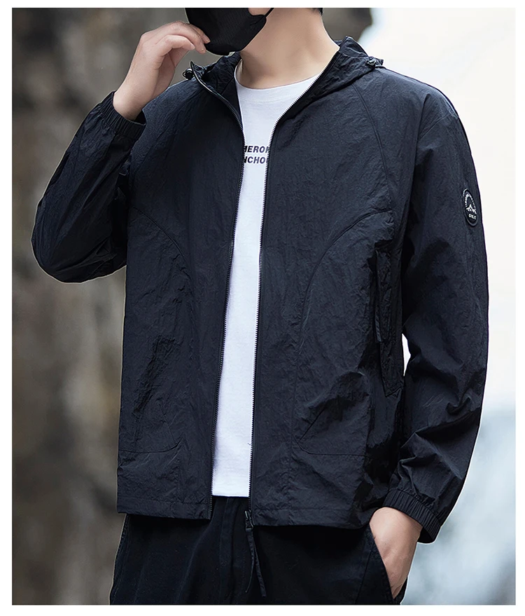 Men's Waterproof Hooded Jacket with Zipper Closure & Pockets Casual Outerwear S671d6acd0109483f88bb9f22c71aabe13