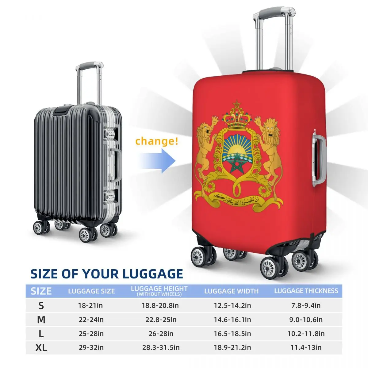 Custom Kingdom Of Morocco Travel Luggage Cover Washable Moroccan Patriotic Suitcase Cover Protector Fit 18-32 Inch 6