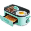 3-in-1 Breakfast Maker Station, Ceramic Nonstick Dual Griddles & Breakfast Sandwiches, 2 Slice Toast Drawer, Turquoise 1