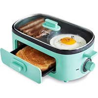 3-in-1 Breakfast Maker Station, Ceramic Nonstick Dual Griddles & Breakfast Sandwiches, 2 Slice Toast Drawer, Turquoise 1