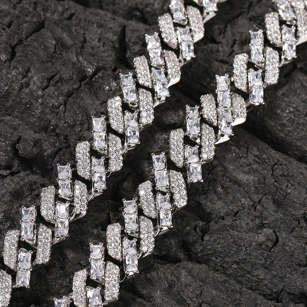 THE BLING KING 15mm Miami Cuban Bracelet Necklace Mixed Round BaguetteCZ Choker Luxury HipHop Jewelry For Gift