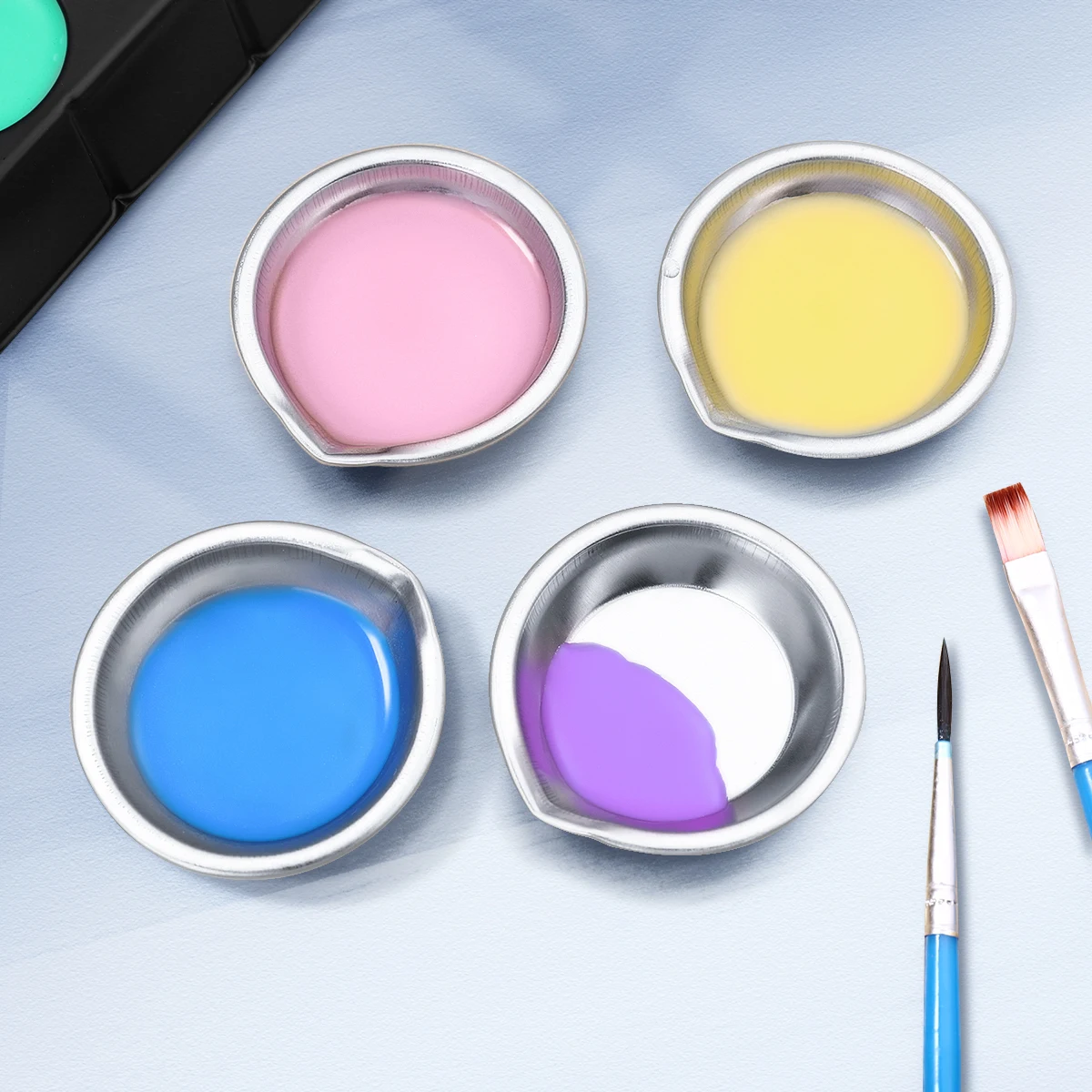 12pcs Stainless Steel Metal Color Palette for Painting Mixing Lightweight Paint Tray for Artists Ideal Kids