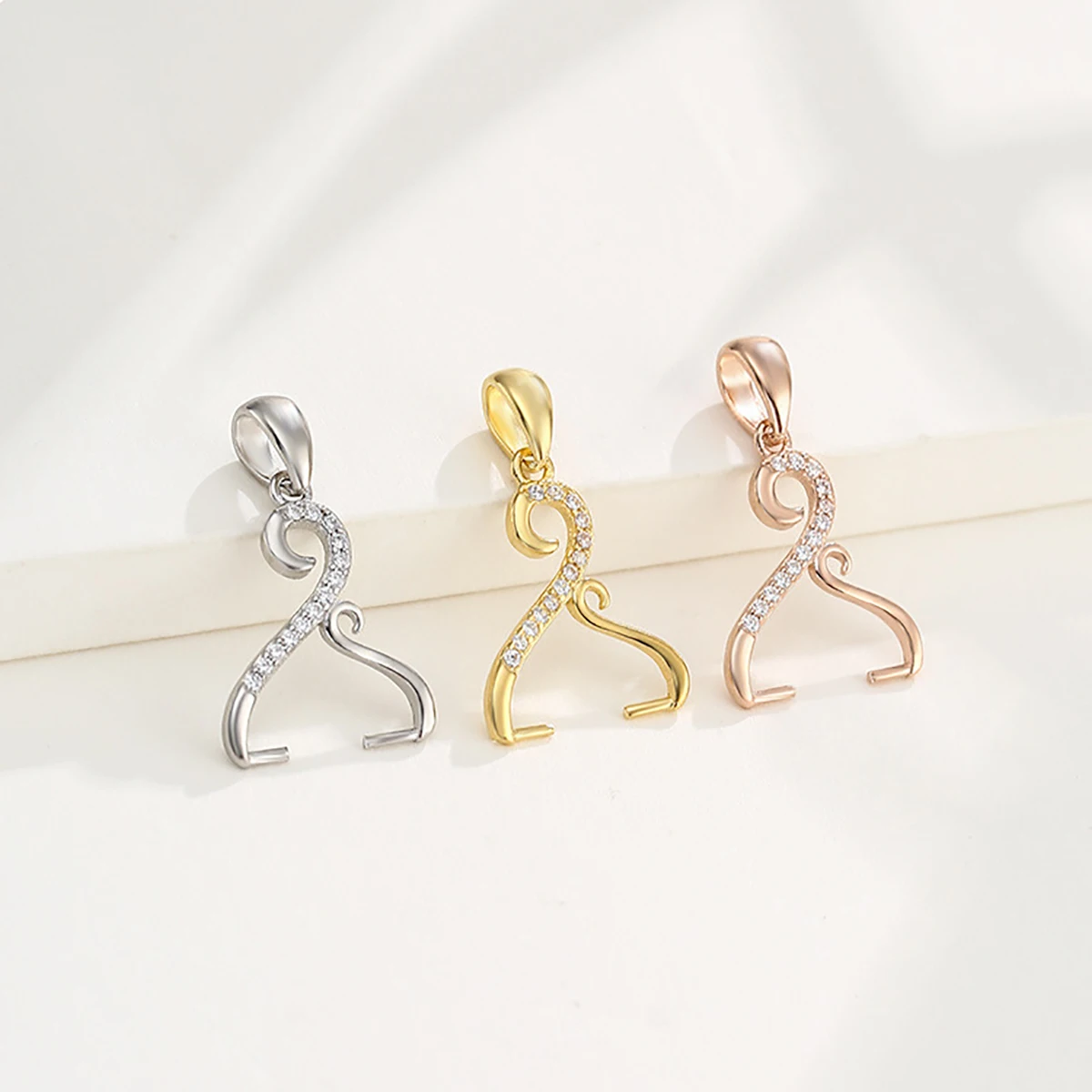 925 Sterling Silver Pendant Bails Pinch Clip Bail Connector fit Round Beads Mounting DIY Necklace Jewelry Making Accessories