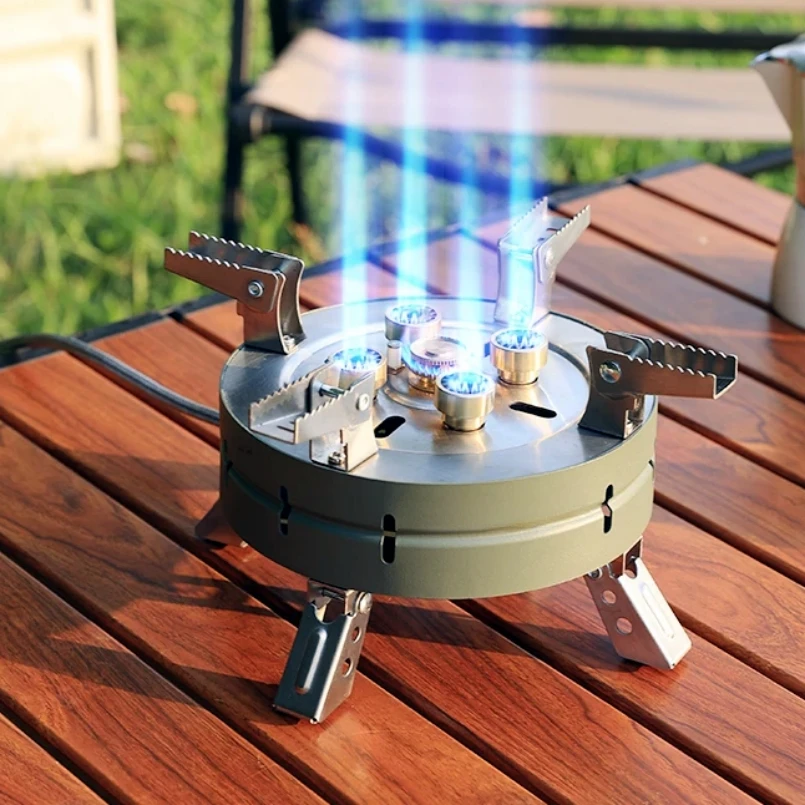 

Portable Outdoor 5-Core Burner Strong Firepower Camping Gas Stove Windproof Tourist Burner Hiking Picnic Barbecue Gas Cooker