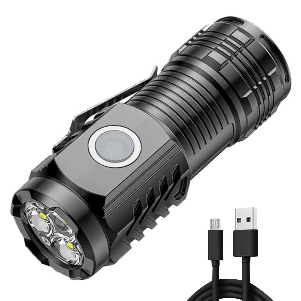 3 LED 컴팩트 캠핑 토치, C타입, 마이크로 USB 충전, 휴대용 손전등, 야외 낚시 비상 작업등