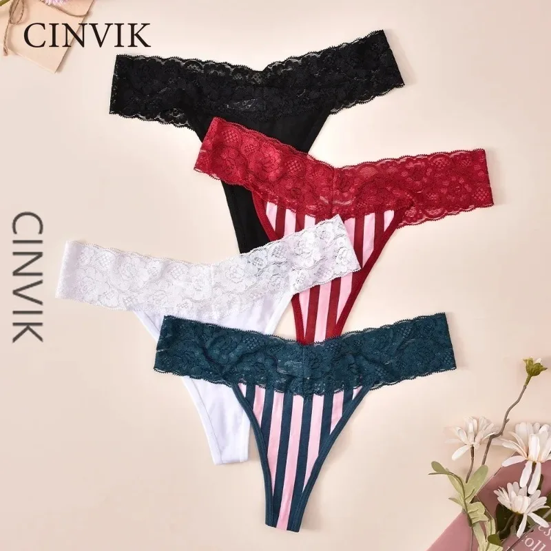 

2024 женские кружевные стринги Cinvik, стринги, трусики, сексуальное нижнее белье, прозрачные женские трусики в полоску, женские трусики, нижнее белье