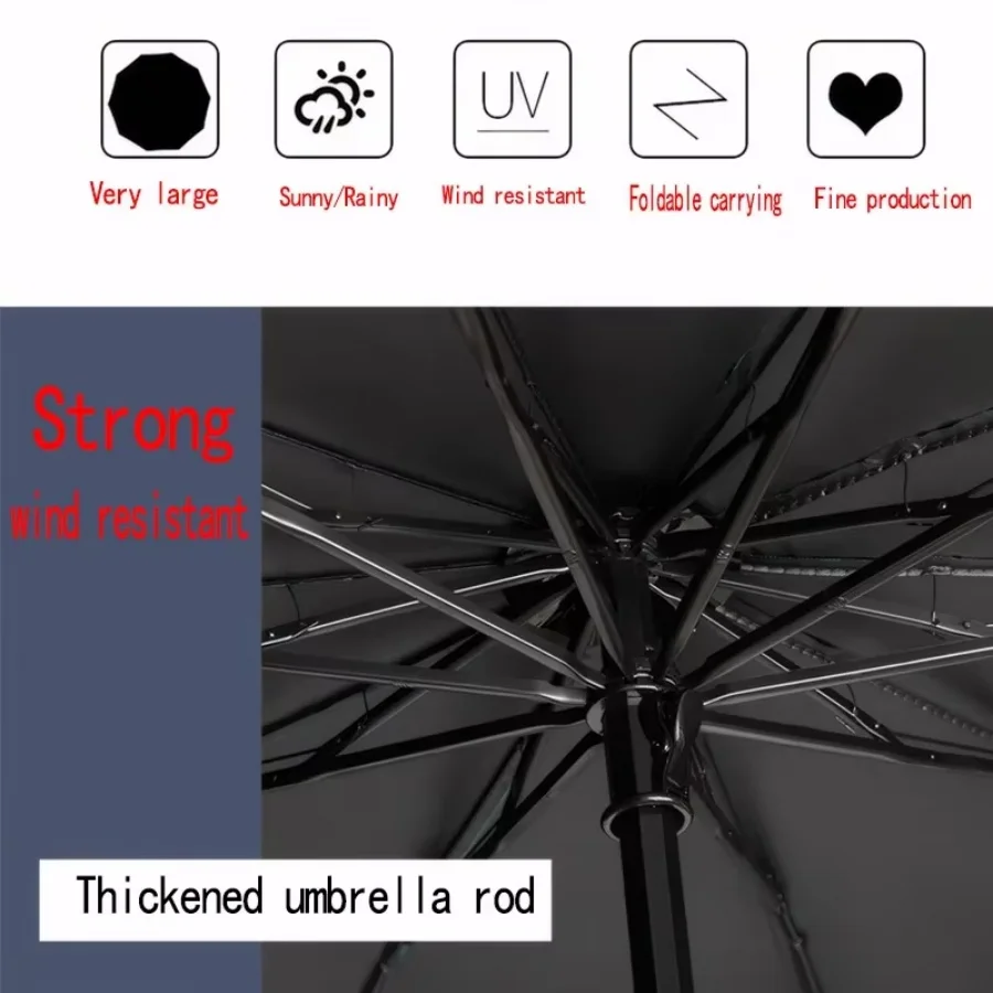 130cm 10Bones Umbrella Double Use Sunny Rainy Reinforced Folding Large Umbrella Storm Resistant Sunshade