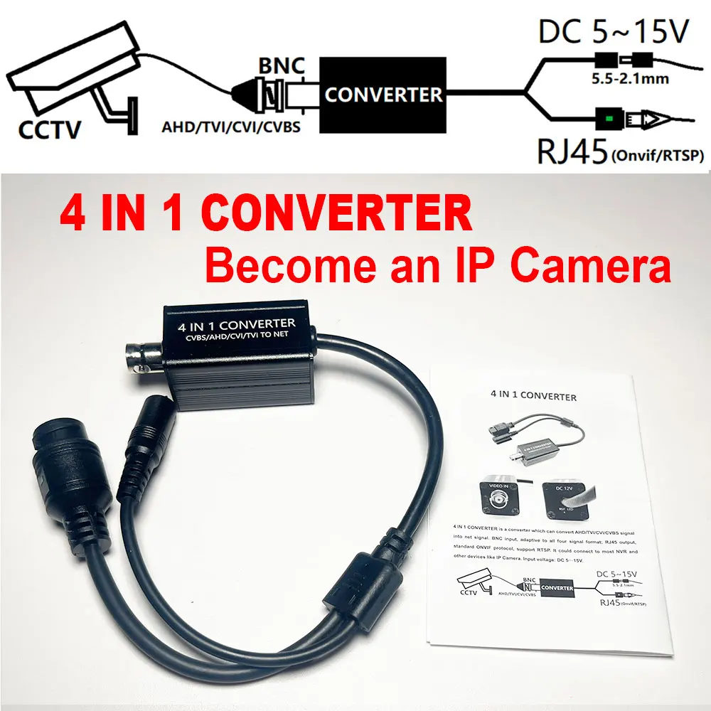 Mini Telecamera di Sicurezza CCTV 1080P AHD CVI TVI CVBS, Convertitore 4 in 1 per Sistema di Videosorveglianza IP