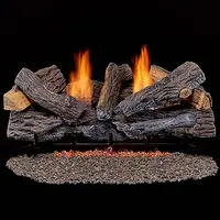 Ventless Fireplace Logs Set Remote Control Dual Fuel 33000 BTU Natural Gas Liquid Propane Stacked Red Oak Hand-Painted Ceramic 1