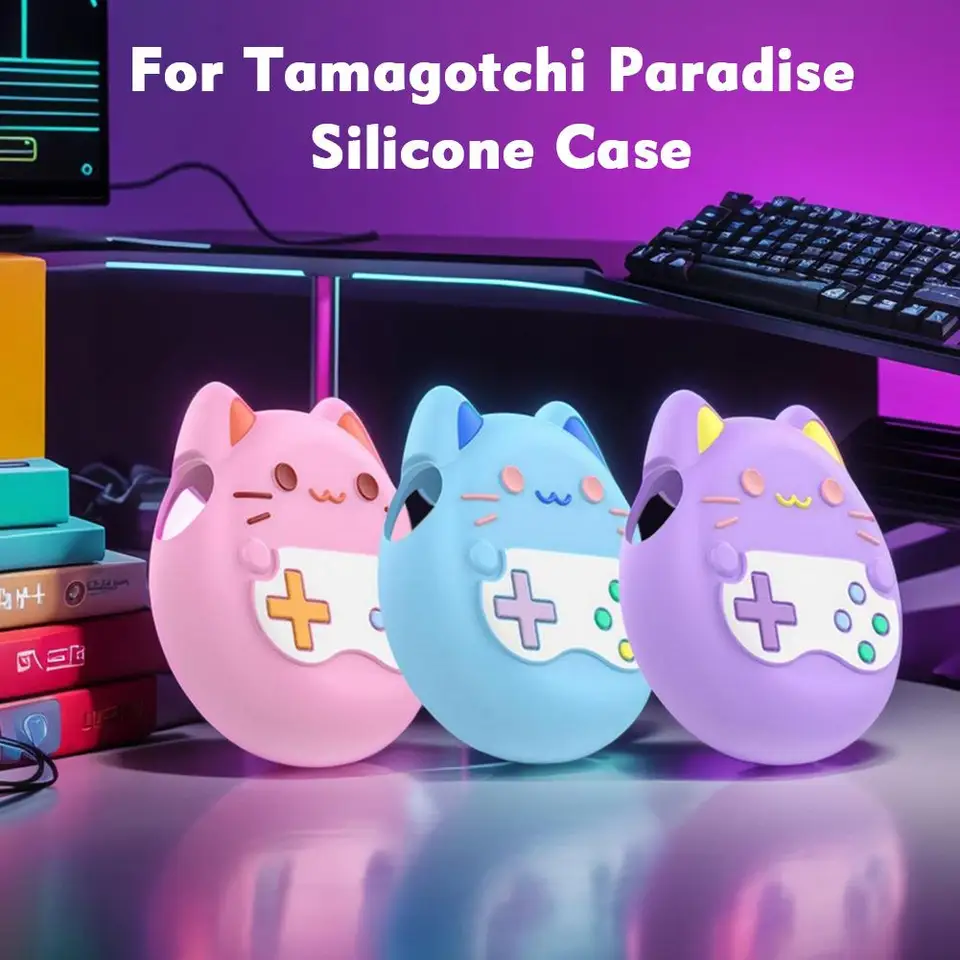 Hoesje voor Tamagotchi Paradise zachte siliconen hoes, beschermhoes hoes voor virtuele huisdier spelmachine met afneembaar sleutelkoord draagbare anti-valhouder, paars