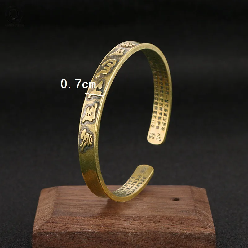 Brass Buddhist Scriptures Cuff Bangle Bracelet Pure Copper Buddhism Mantra Lucky Bracelets Vintage Adjustable Women Men Hands Jewelry
