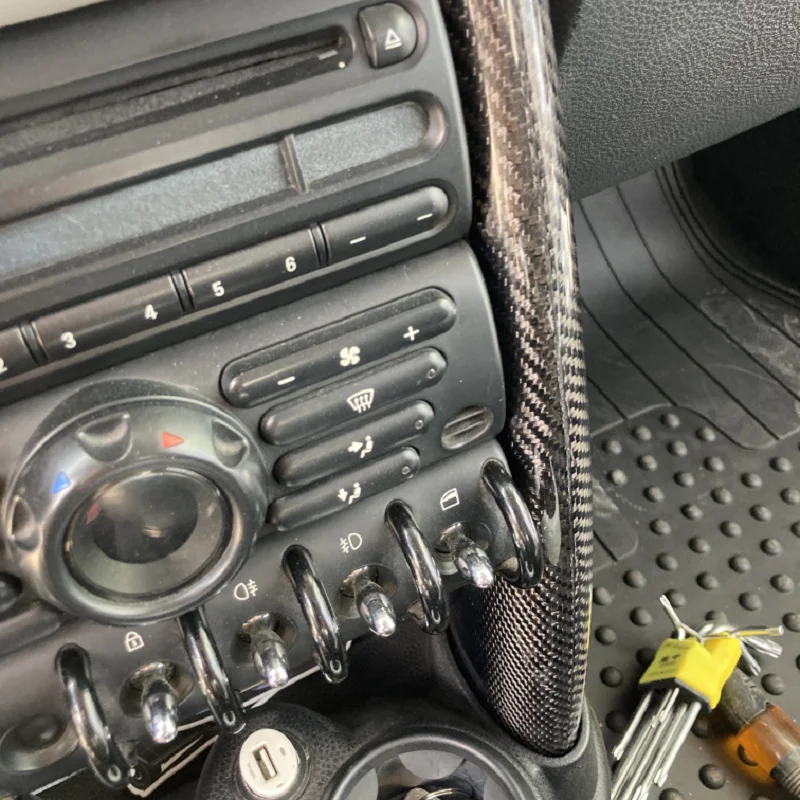 ミニクーパーr53用カーボンファイバーセンターコンソールピラー,光沢 