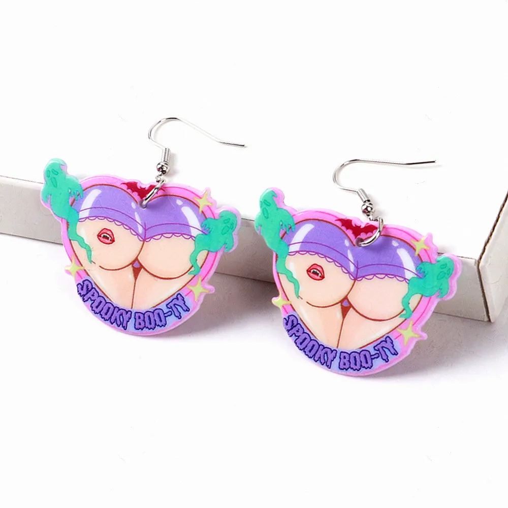 

Sexy Spooky Booty Chest Acrylic Drop Earrings for Women Gothic Cartoon Ghost Red Lip Heart Dangle Earring 2023 Cute Jewelry Gift