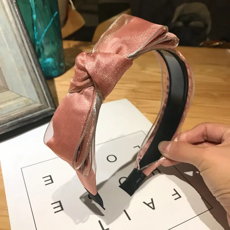 

Pink Mesh Bow Knotted Hairband Headband Girls Hair Accessories Solid Bowknot Headband Adults Headdress Face Wash Hair Hoop