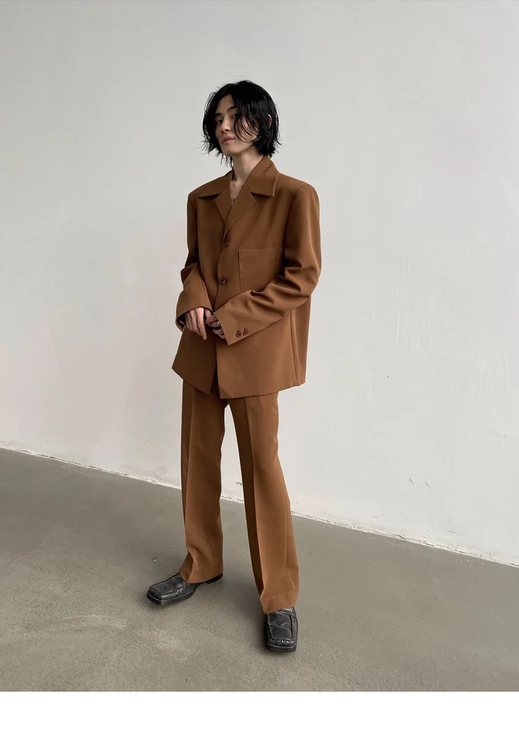 IEFB Korean Style Simple Pocket Solid Color Straight Suit Pants 2022 spring autumn New Fashionable Set Casual 9A1779 Men's Sets