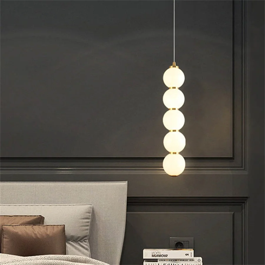 

Bedroom Bedside Glass Ball Chandelier Nordic Dining Room Hotel Lobby Restaurant Pendant Light Kitchen Long line Hanging Light