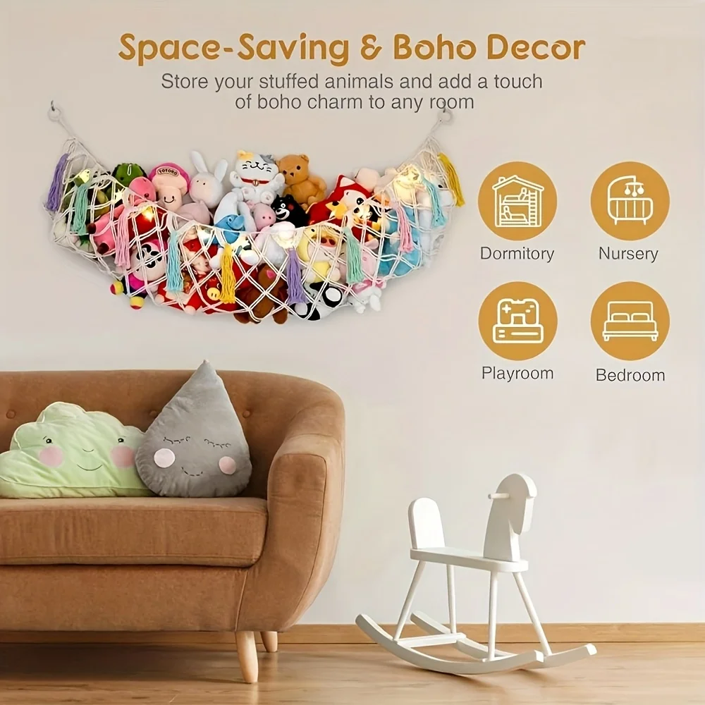 Stuffed Animal Storage Hammock Toy Storage Net for Plush Toys Stuffies Plushies Organizer for Kids Bedroom Playroom