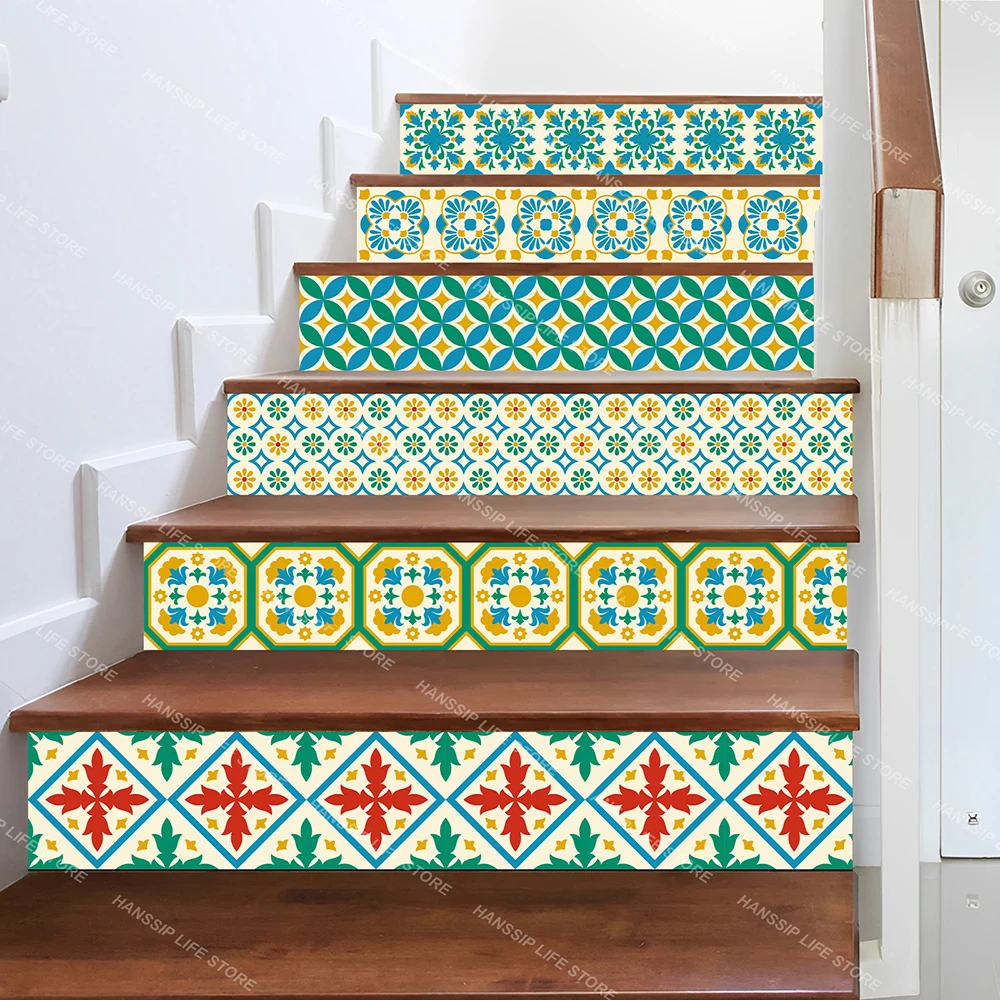Description Picture 3 of itemMoroccan Abstract Tile Stair Sticker Wall Art Decals Home Decoration, Waterproof Removable Geometric Staircase Trends Cover