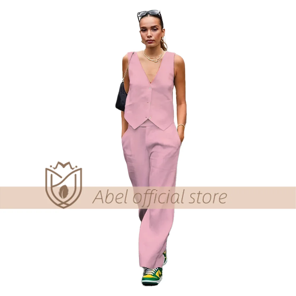 Linen Vest and Pants 2-Piece Set - Effortless Elegance in Casual Fashion, Ideal for Beach Getaways and Stylish Parties