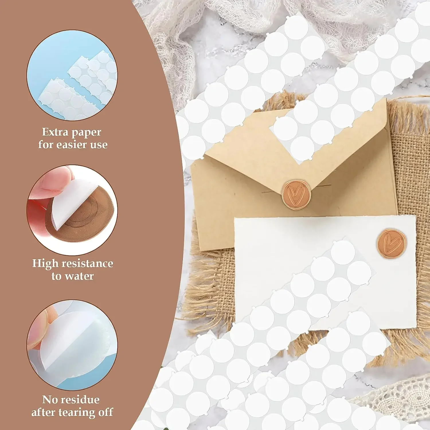 Double Sided Adhesive Dots Wax Sticker for Wax Seal Stamp Kit 300Pcs(15 Sheets) Removable Sticker Tape Dots Adhesive Seal