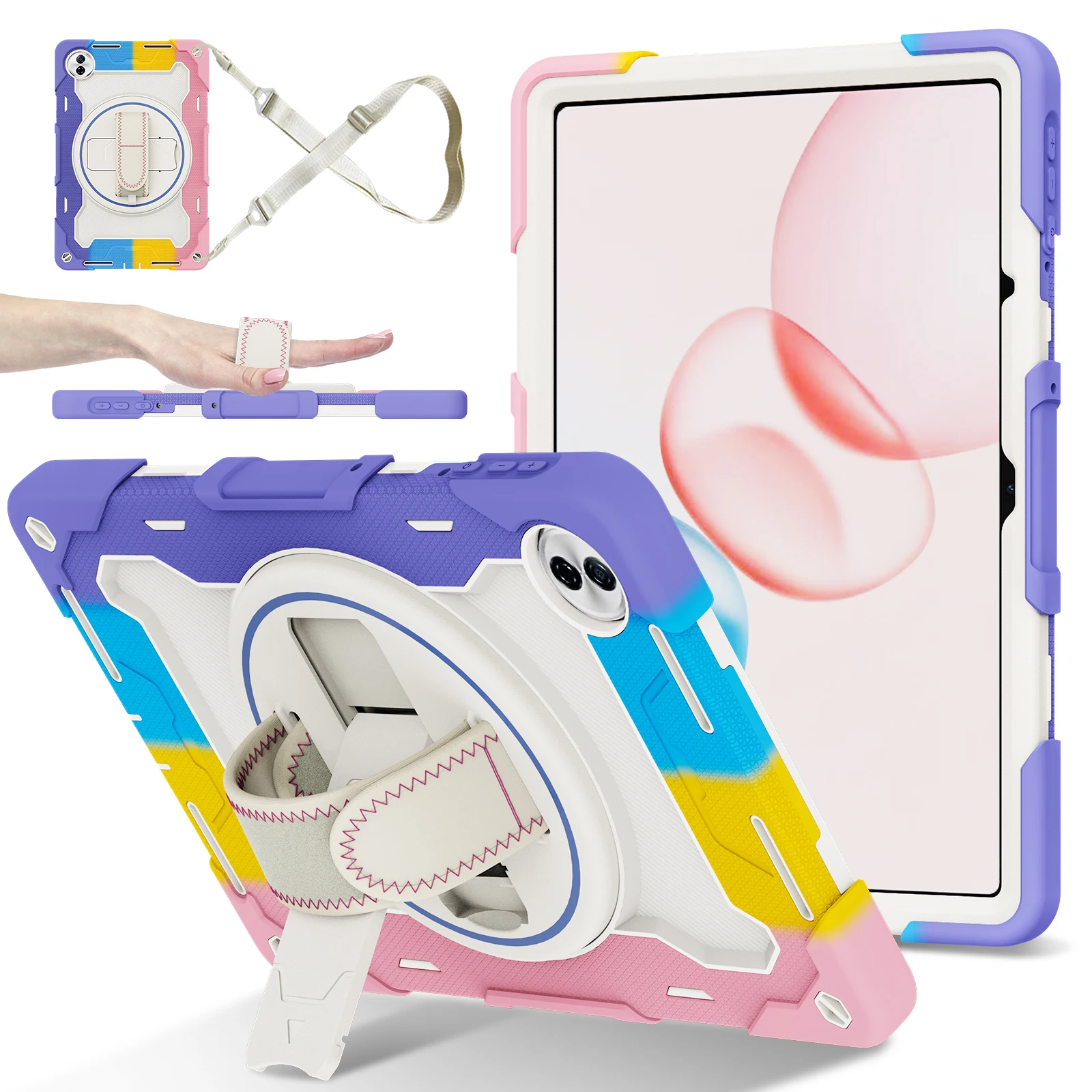 Durable Armor Stand Tablet Case with 360° Rotatable Hand Strap and Multi-Layer Shockproof Protection