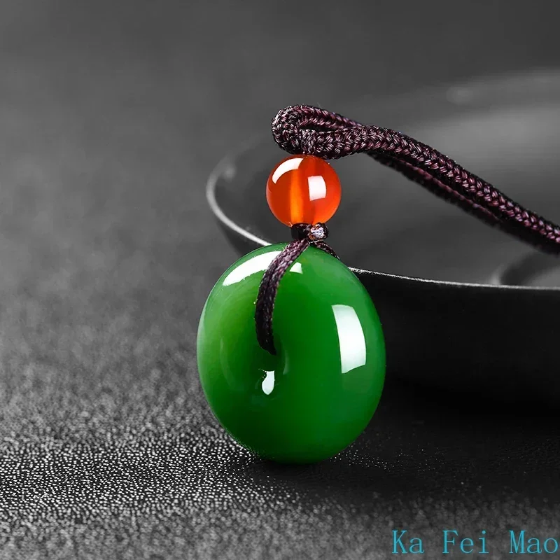 Pendant Necklace Natural Green Jade Safety Buckle Pendant Necklace Hand-Carved Charm Jadeite Jewelry Fashion Amulet for Men Women