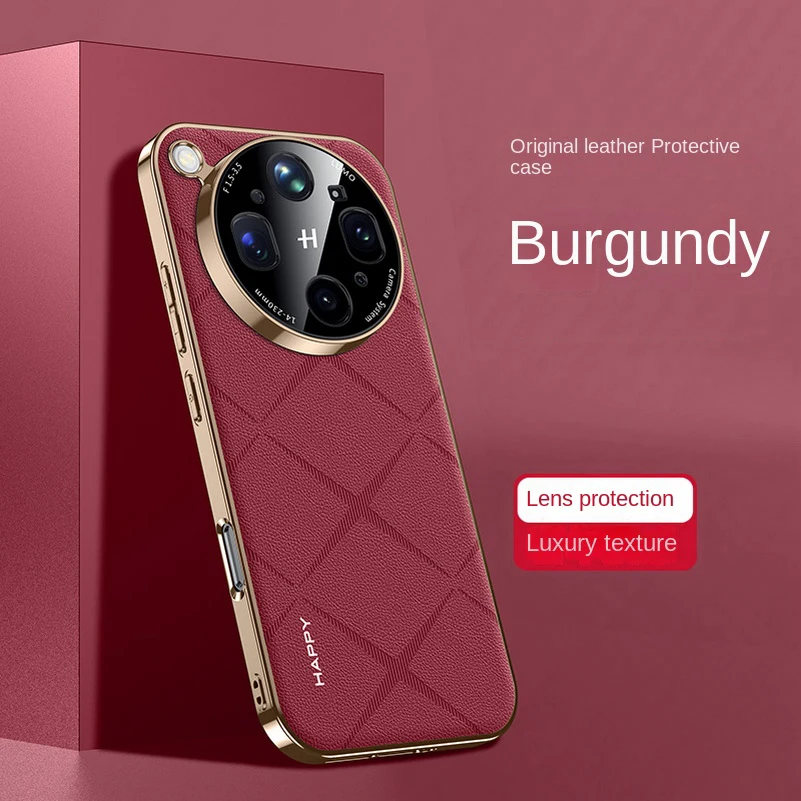 Luxury Plain Leather Case with Camera Lens Protection - Slim Good Texture Cover