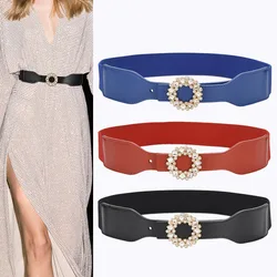 Fashion Women Cowskin Leather Wide Belt Waist Band Elastic Waist Belt Dress Apparel Accessories Cinturon Mujer