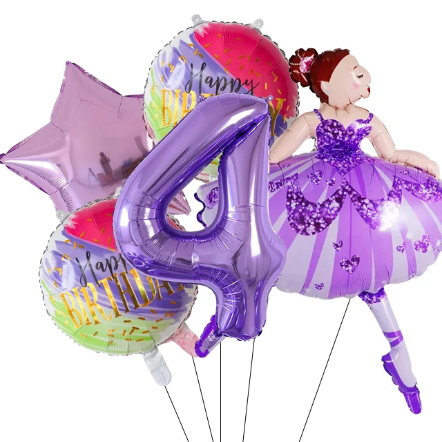 1 Satz rosa lila Ballerina Ballett tänzerin Mädchen Folie Helium Luftballons Mädchen 2 3 4 5 6st alles Gute zum Geburtstag Party Dekorationen Lieferungen – Detail 4
