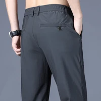 Summer Thin Men's Casual Pants Solid Color Classic High Elastic Straight Soft Casual Fashionable Non-iron Long Trousers Male 1
