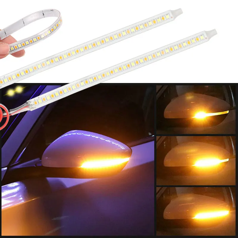2xCar Rearview Mirror Indicator Lamp DRL Streamer Strip Flowing Turn ...