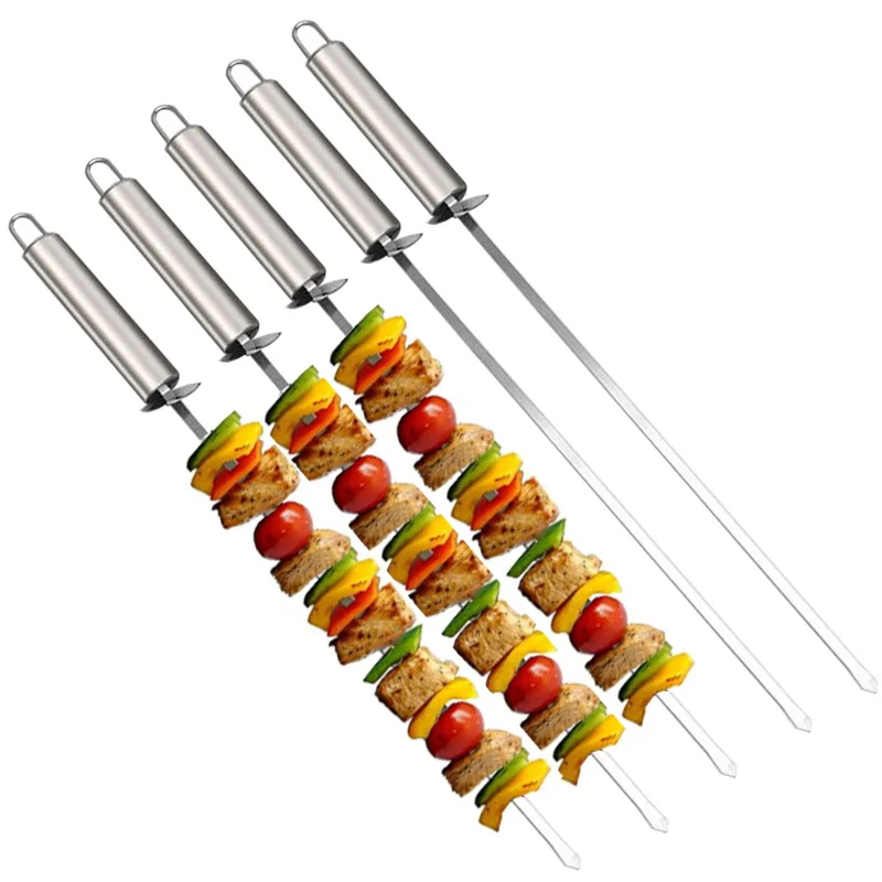 

5PCS Barbecue Skewers Reusable Grill Stainless Steel Skewer Shish Kebab BBQ Camping Flat Forks Gadgets Kitchen Accessories Tools