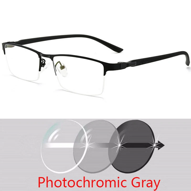 Okulary fotochromowe minusy – korekcyjne półramki z soczewkami CR-39 7 Okulary fotochromowe minusy dla krótkowzrocznych soczewka CR39 pół ramy metalowe stopień soczewki dioptrii okulary-1 -1.5 -2 -2.5 -3 -4 do-6 5
