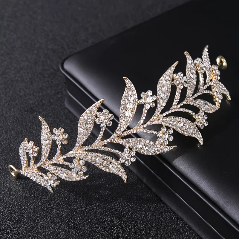 Silver Color Crystal Leaf Vine Bridal Tiaras Crowns Wedding Hair Accessories Rhinestone Pageant Crown Bridal Hair Jewelry