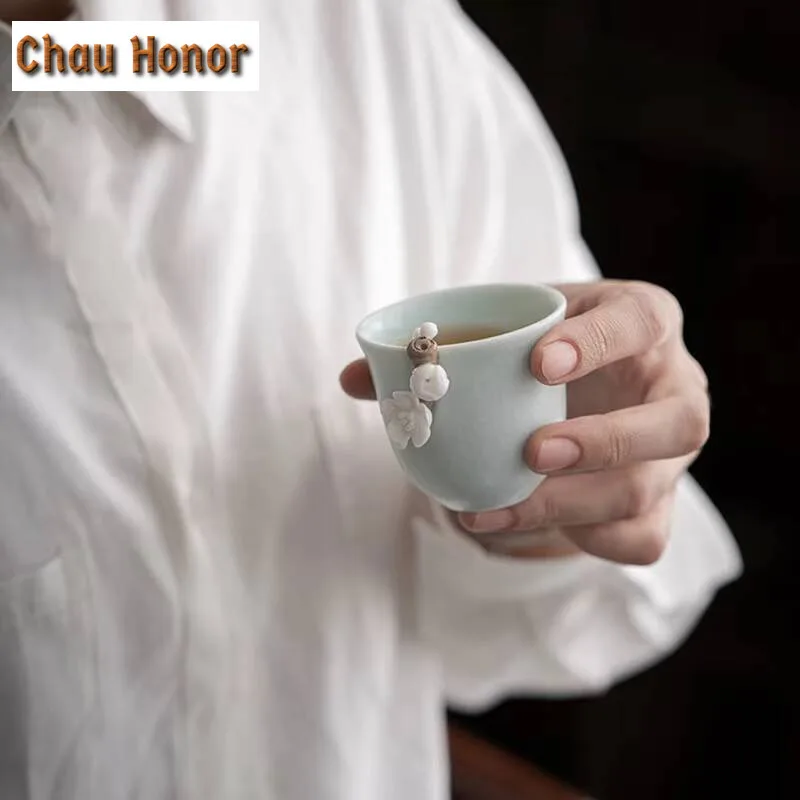 Creative Ru Kiln Handmade Knead Plum Blossom Master Cup Household Ceramic Tea Cup Tea Ceremony Customized Teaset Gift Packaging