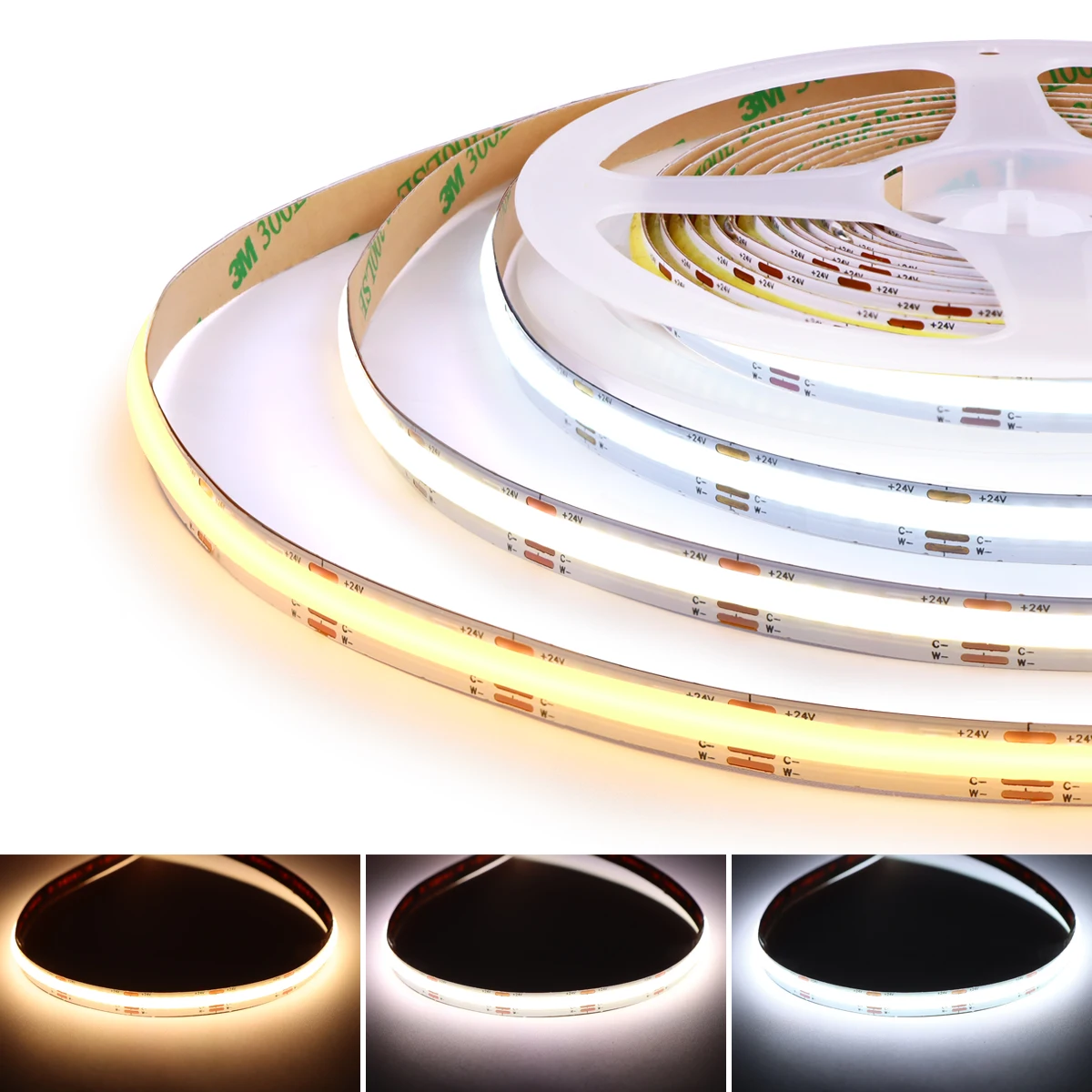 3PIN DC12V 24V CCT COB LED Strip Light 608LEDs/M High Lumen Dimmable LED Tape Bar Lamp For Kitchen Cabinet Bedroom Studyroom