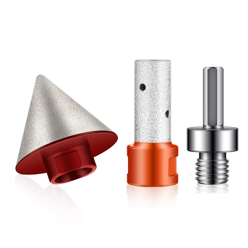 

3 Pcs Diamond Beveling Chamfer Bits With 5/8-11 In Thread Adapter Diamond Milling Bits For Tile Glass