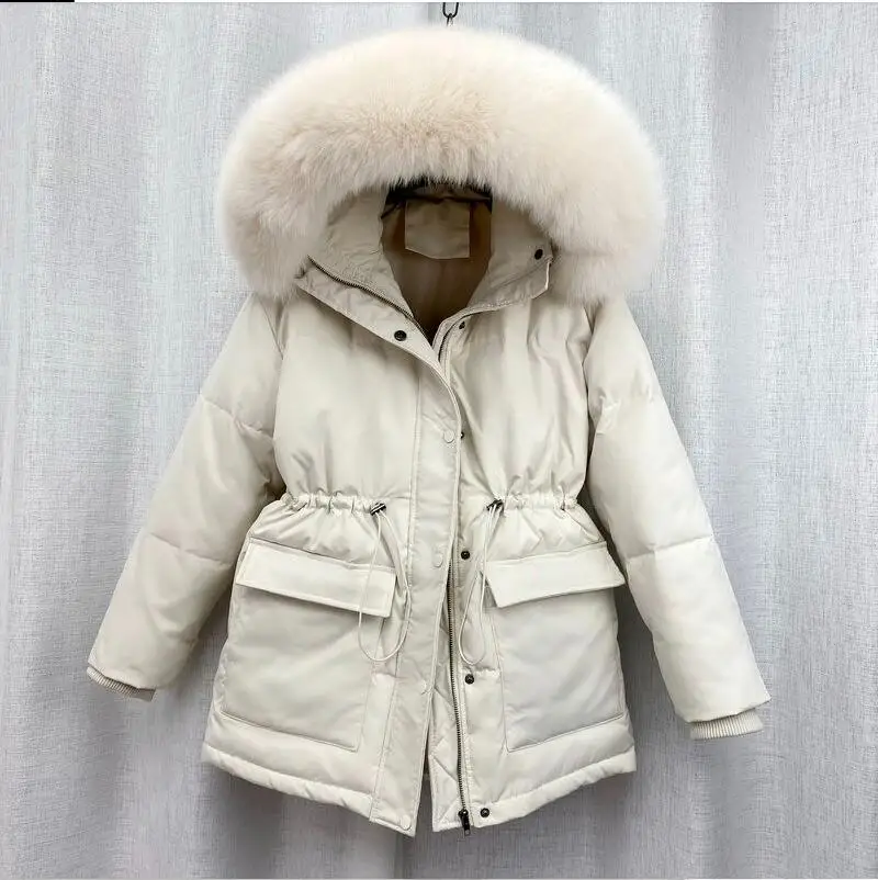 

Fashion Hooded Parka New Solid Color Big Fur Collar Down Winter Coat 2022 Cotton Fur Coat Thickened Warm Women's Coat Clothing