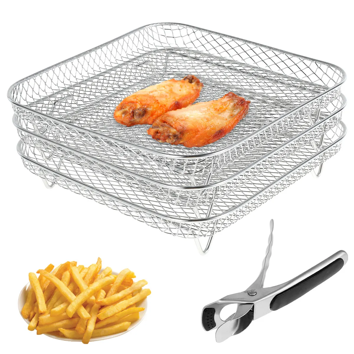 3-Layers-Stackable-Air-Fryer-Racks-Rectangle-Air-Fryer-Mesh-Tray-Multi ...
