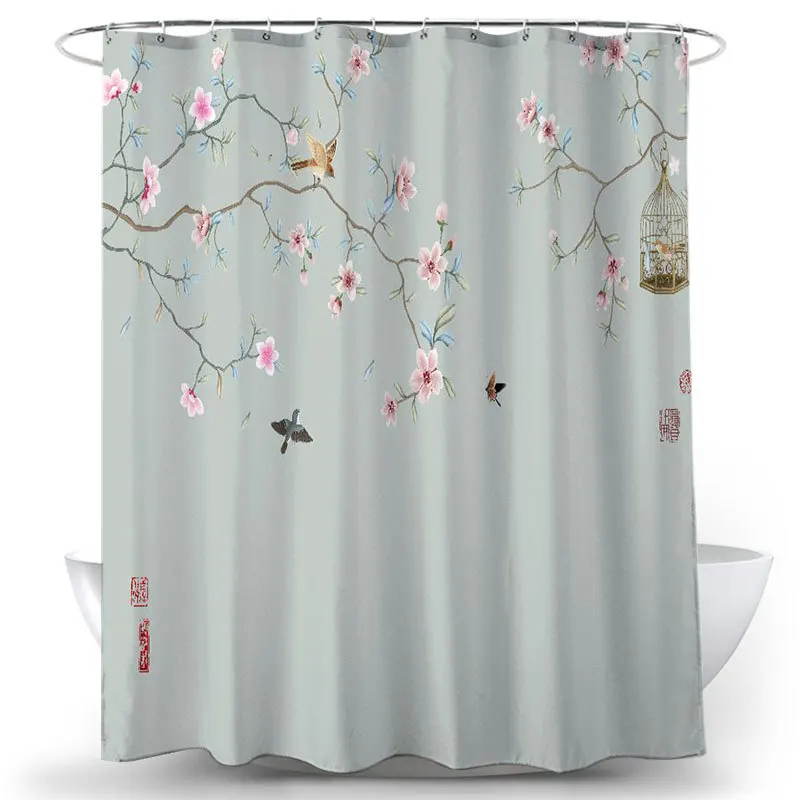 Flower and Bird Shower Curtain Waterproof Bathroom Decorative 3D Printed Fabric Shower Curtain shower curtains