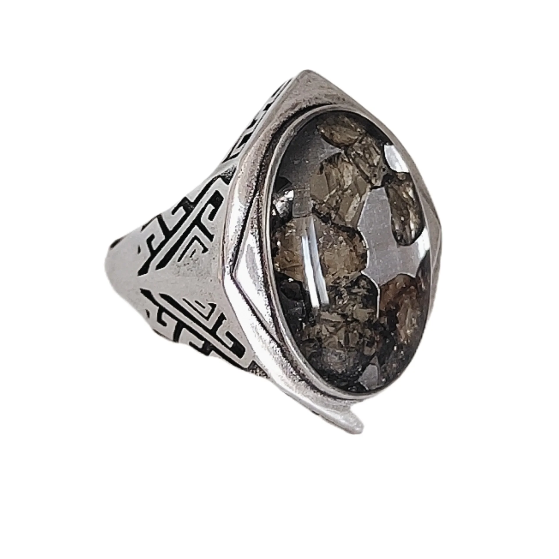 Seymchan Pallasite Olive Meteorite S925 Silver ring Specimen