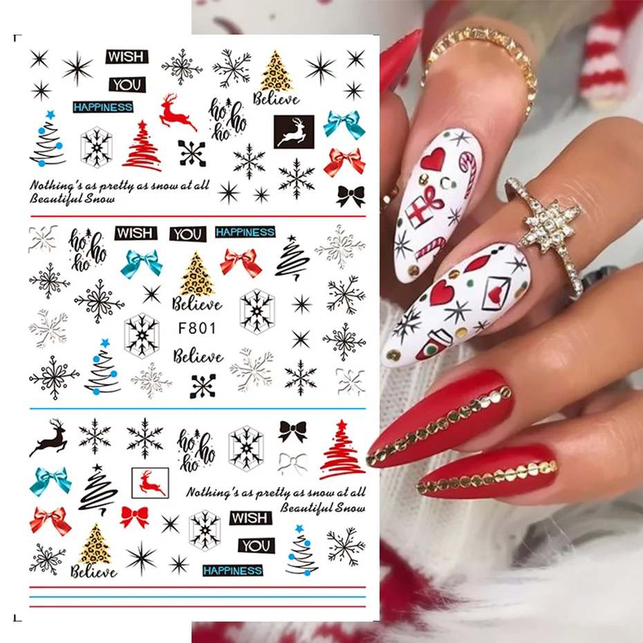 Nail Stickers Winter Christmas Snowflake Magpie Bird 3D Slider Leaf Halloween New Year Design Decoration Manicure Trend Foil nail stickers nail art decoration nail decals