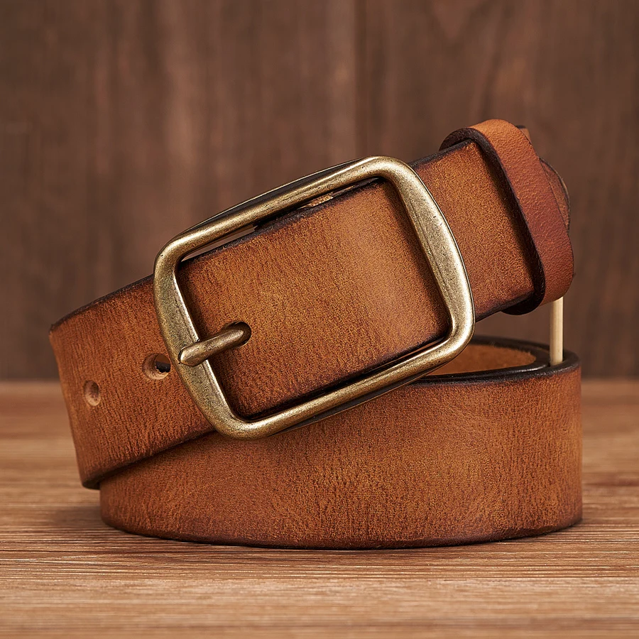 Thick Cowhide Copper Pin Buckle Real Genuine Leather Belt 5