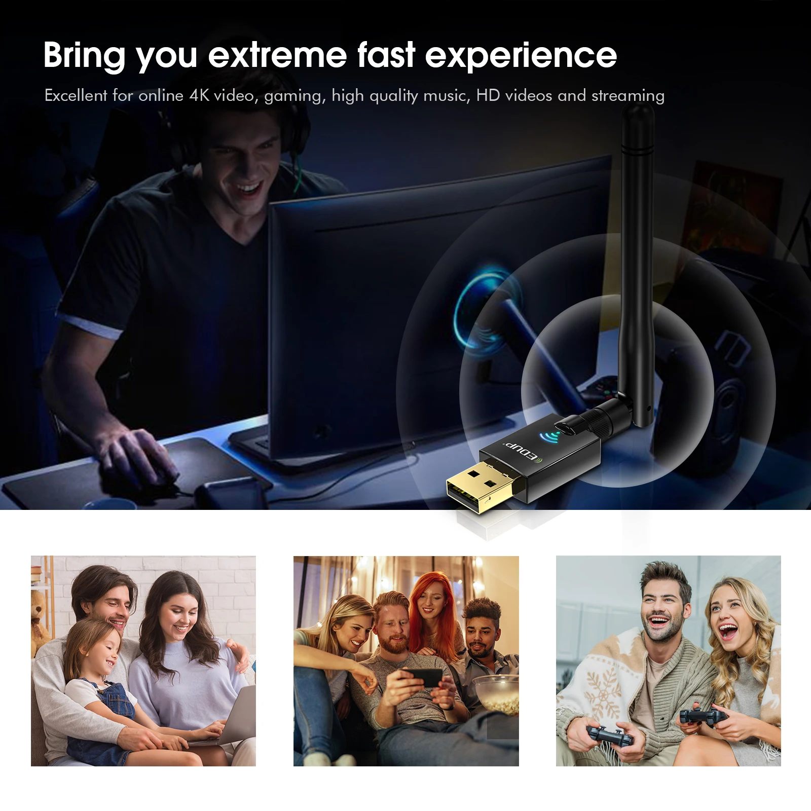 Mini USB Wifi Adapter 600Mbps Wi-Fi Adapter For Desktop PC Laptop Wireless Receiver Dongle Network Card Free Driver