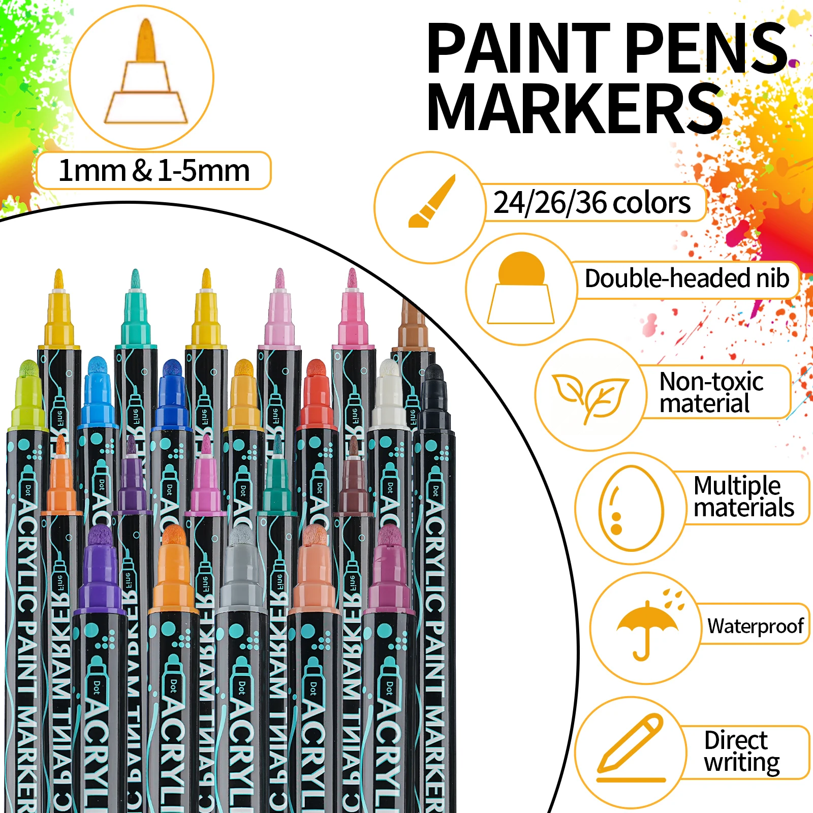 12/24/26/36 Packs Acrylic Paint Marker Pens Dual Tip Paint Markers Art Painting Dot Pen Portable Coloring Marker Pen acrylic paint markers,paint marker pen,paint marker pens,color marker pens,art marker pens,art markers