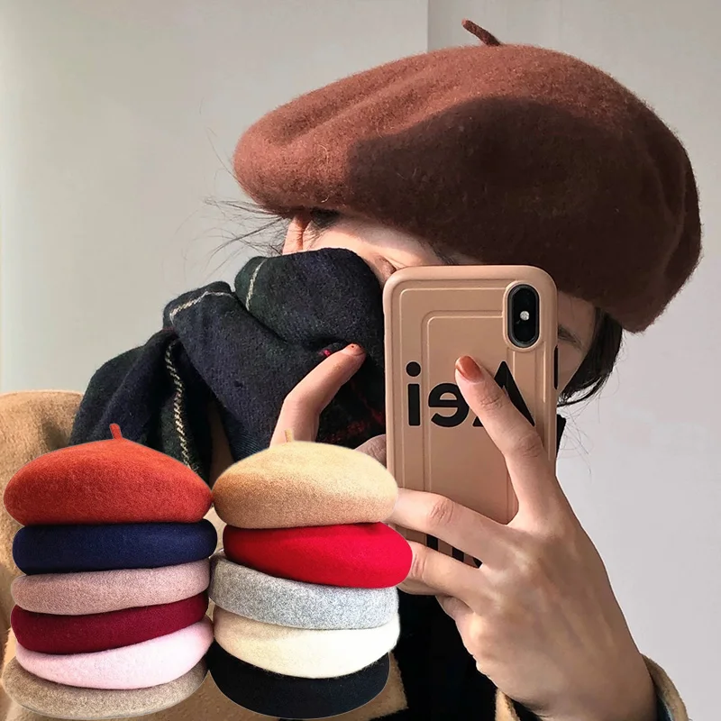 

20Colors Autumn Winter Wool Berets Hats for Women French Artist Beret Street Painter Hat Girls Beret for Female Warm Cap Beanies