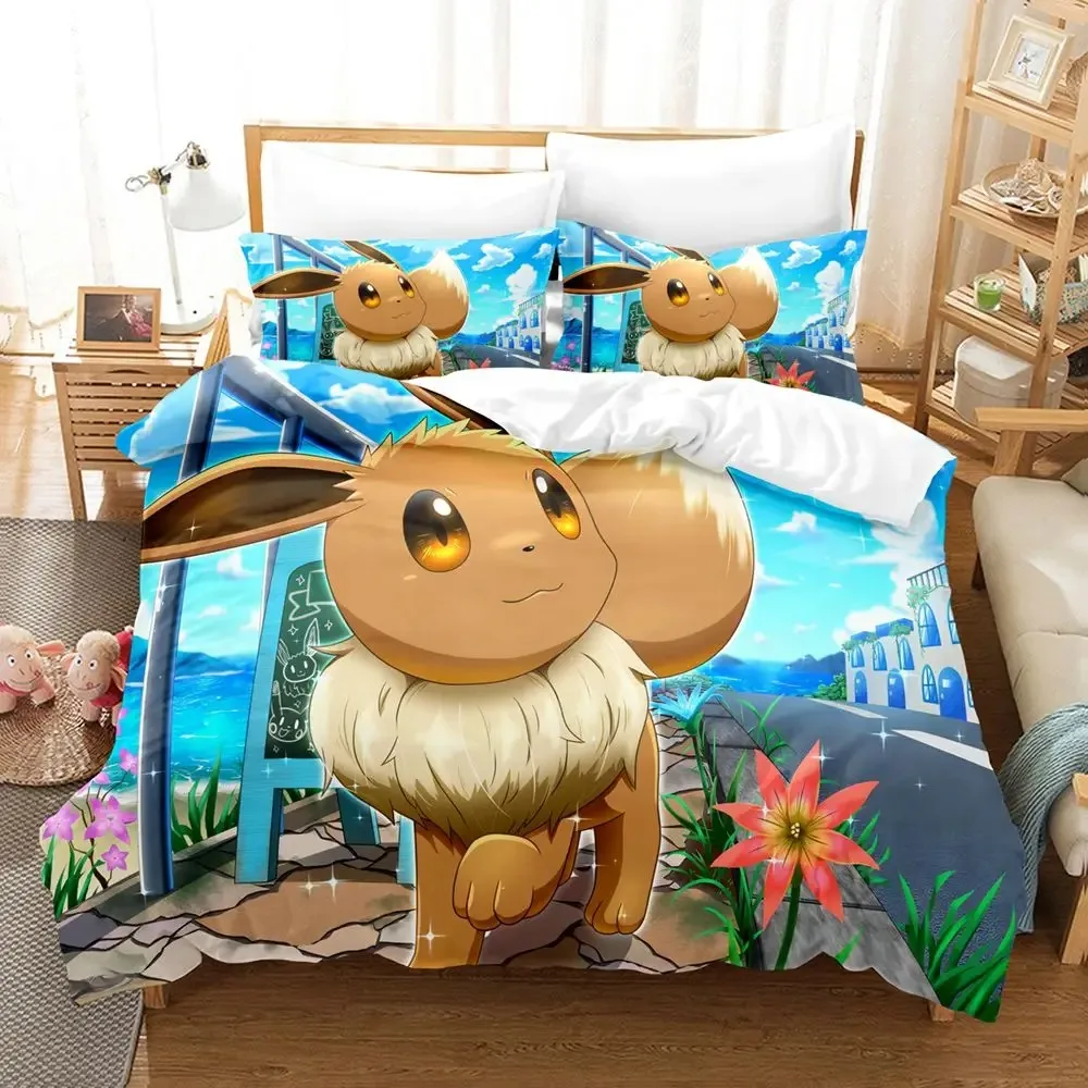 Pika-chu Bedding Set Cartoon Anime Children Bedroom Quilt Cover
