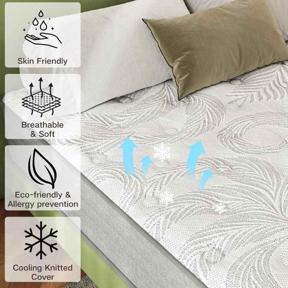 Full Size Mattress,Gel Memory Foam Mattress,Hybrid Full Mattress in a Box Individually Pocket Springs 4